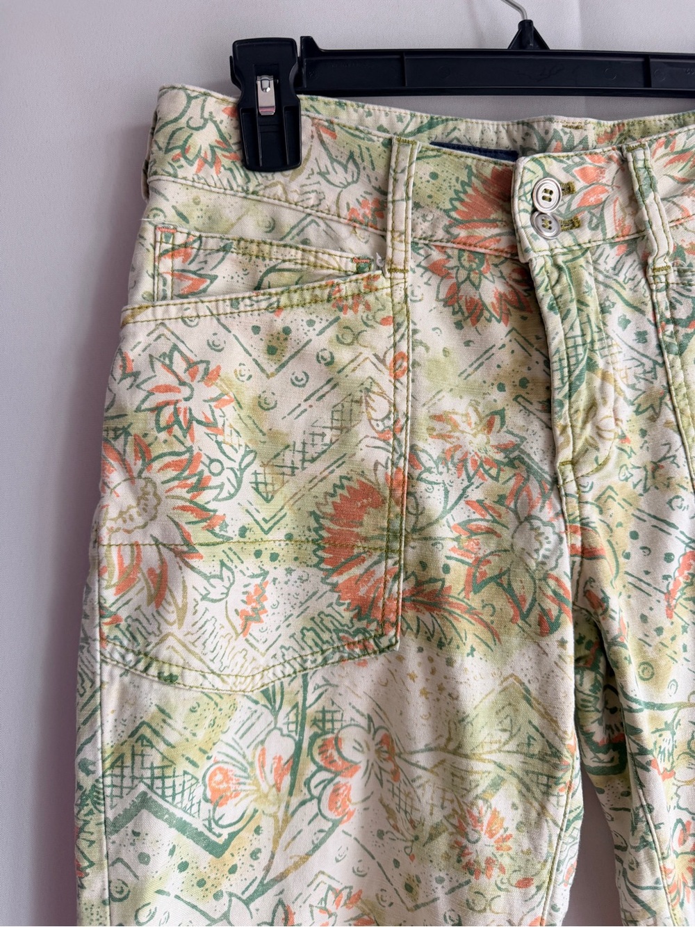 Pilcro The Wonderer Floral Print Pants in Light Green and Coral Size 27